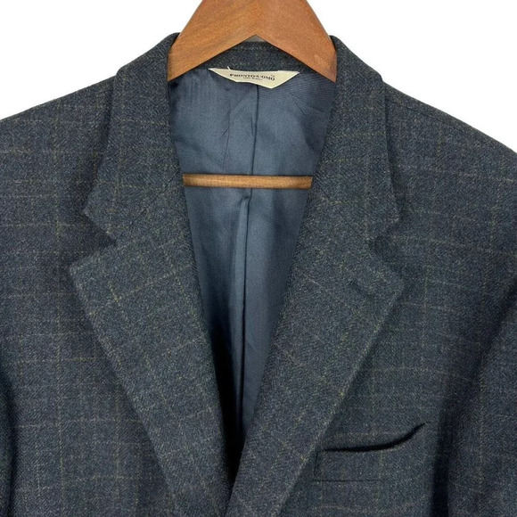PRONTO-UOMO ZEGNA Wool Cashmere Sports Coat Blazer Charcoal Blue Plaid Size 46L - Picture 3 of 11